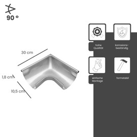 ZAMBELLI Gutter Angle 90 Degree (Outer Angle) Galvanised 250/8 Pieces Silver Gutter Angle with Bead Outside for Gutter Semicircular without Soldering
