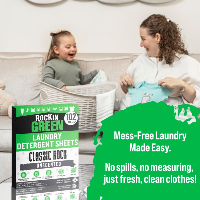 Rockin' Green Travel Laundry Detergent Sheets Unscented - Mess-Free Laundry