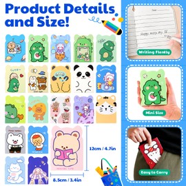 100pcs mini notebooks bulk party favors small cute pocketbook kawaii cartoon animal journal mini notepads for Christmas Classroom Prizes Gift College Ruled Pages back to school supplies for student