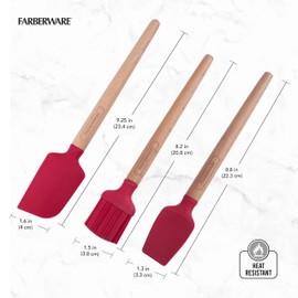Farberware Mini Wood Baking Set, Includes a Mini Basting Brush, Spatula, and Spoon Spatula, Perfect for Both Sweet and Savory Dishes, Set of 3