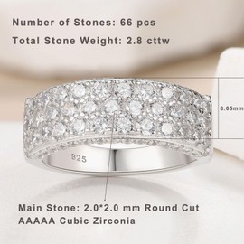 AIHUASI JEWELRY Wide Wedding Bands for Women AAAAA Cz Round Eternity Rings for Her 925 Sterling Silver Ring Size 10