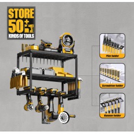 Amoowis Power Tool Organizer, Garage Shelving with 4 Drill Holder, Wall Mount