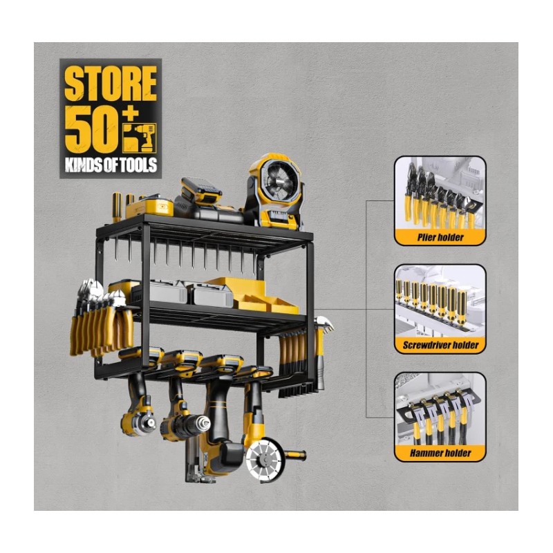 Amoowis Power Tool Organizer, Garage Shelving with 4 Drill Holder,