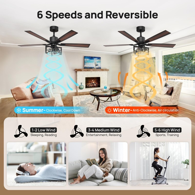 Consciot 52 Inch Ceiling Fan With Lights, Farmhouse Indoor Ceiling