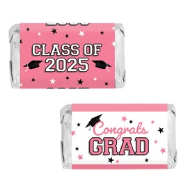 Graduation Party Mini Candy Wrapper Stickers, Grad Party Favors - 45 Count (Pink 2025)
