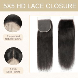 Renyarch- 【Material HD transparente】: 100% cabello humano virgen brasileño sin procesar con cierre de encaje. Este material de encaje transparente se mezcla con el cuero cabelludo y crea una línea de