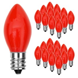 Bokoiuu 25 Pack C7 Red Christmas Light Bulbs, C7 Incandescent Ceramic Replacement Bulb, E12 Base C7 Bulb for Christmas Outdoor&Indoor Yard, 5 Watt Replacement Bulb