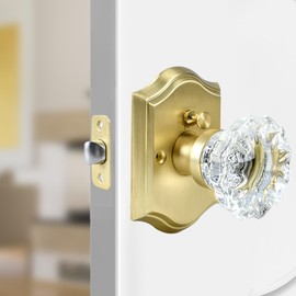 Floresita Satin Brass Glass Crystal Door Knobs with Lock Privacy Function for Bedroom Bathroom Interior Vintage Style