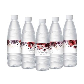 HIENAJ 50Pcs Purple Flower Wedding Water Bottle Labels Glossy Waterproof Wrappers Wraparound Rectangle Label Thank You Stickers for Bridal Shower Birthday