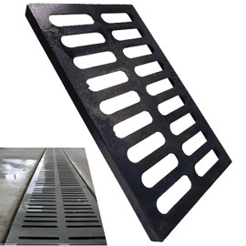 MASSLUNT Cast Iron Drain Grate 20x12 in, C-Class 56200 lbs Heavy-Duty Driveway Channel Cover, Outdoor Trench Drainage Grate, Black Rectangle Metal Sewer Cover for Garage (True 19.7x11.8)