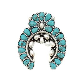 Emulily Western Turquoise Squash blossom Adjustable Cuff Ring