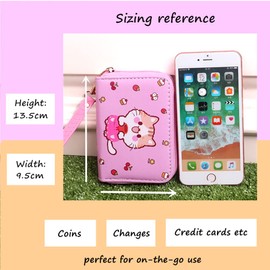 AACKS Girls Kitty Cat Wallet Small Pink Wallet with Strap Cute Cartoon Coin Purse Kids Coin Pouch for Little Girls Cartoon Cute Small Wallet for Kids Girls