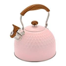 Stovetop Whistling Tea Kettle 85OZ / 2.5L Food Grade Stainless Steel Teapot with Wood Grain Handle,Loud Whistling Kettle for Gas and Induction Cooktops Large Capacity Efficient Heat Conduction Pink
