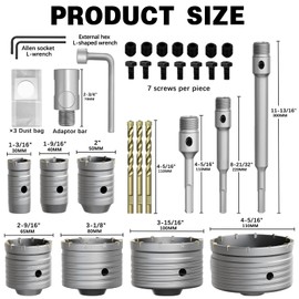 34PCS Concrete Hole Saw Kit, 30-110mm Masonry Drill Bits with SDS Plus Shanks, Tungsten Carbide for Concrete, Brick, Cement, Stone - Quick-Change Design & Dust Collection