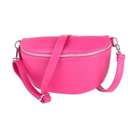 MIRROSI® Women's Bum Bag, Made in Italy, Genuine Leather Shoulder Bag, Chest Bag, Crossbody Bag Made of Genuine Leather, Available in 3 Sizes, Pink (Silver Zipper)