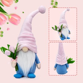 Lovinland 2pcs Mothers Day Gnomes with Pink Tulips for Best Mom Ever Springtime Tulip Gnomes Plush Great Gifts for Mom Who Have Everything from Daughter Son