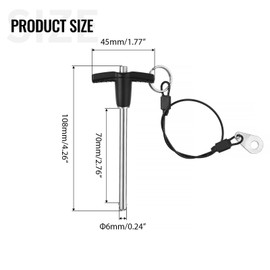 ZOWZEA 2 Pack T Handle Quick Release Pin 0.24 Inch Diameter ,Stainless Steel Ball Locking Pin with Push Button Lanyard Cable Usable Length 2.76"(6*70mm)