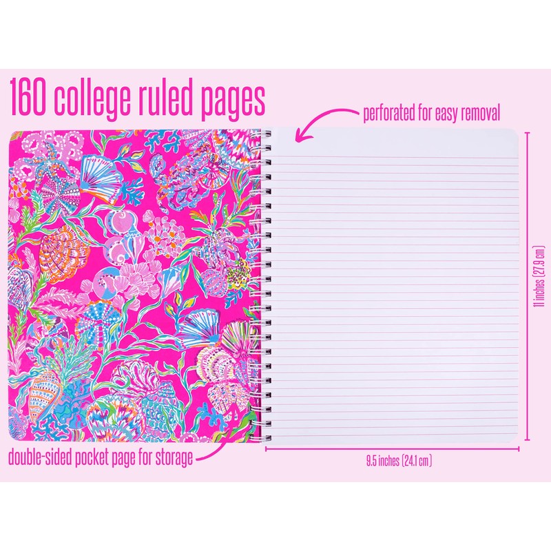 Lilly Pulitzer Large Pink Hardcover Spiral Notebook, 11" x 9.5"