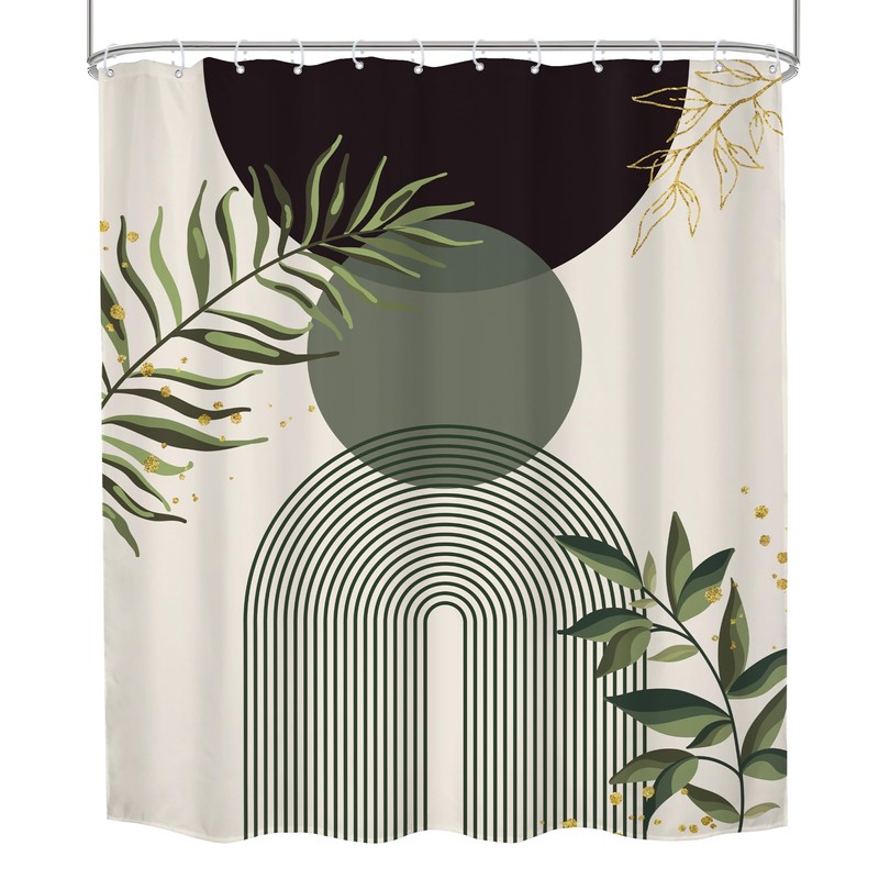 Dark Green Boho Shower Curtain 60Wx72H Black Green Modern Bohemian