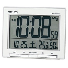Seiko Clock Alarm Clock Radio Digital Calendar Temperature Humidity Display Large Screen Silver Metallic SQ786S SEIKO