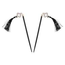 Hair Sticks with Tassels, Wooden Chopsticks for Updos, Bun Styles, 7.5 inches, 2 Hair Sticks (Black)