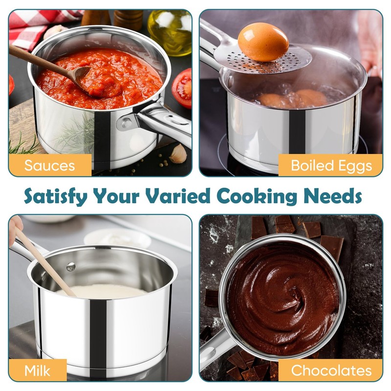 P&P CHEF 2 Quart Saucepan with Lid Set, Stainless Steel
