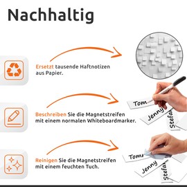 ECENCE ECENCE 75 Magnetstreifen beschreibbar - 60x20mm Weiss - zuschneidbare Haftstreifen - abwischbare Magnetschilder - Magnet-Etiketten für Whiteboards, Kühlschränke, Magnettafeln