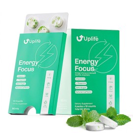 UPLIFE Uplife Energy + Focus Mints 60 Pieces ?C Fast-Acting 40 mg Caffeine Mint with 80 mg L-Theanine + Niacin Vitamin B3 & B12 + Sugar-Free & 100% Vegan ?C Caffeine Mints for Natural Energy Boost & Freshness