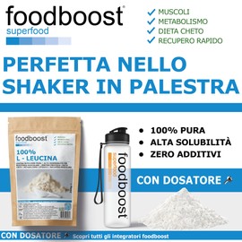 L - Leucina pura in polvere 250 g foodboost - senza additivi - con dosatore - per massa muscolare,dieta chetogenica, marchio di fiducia italiano, pre workout - 100 DOSI