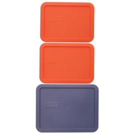 Pyrex (2) 7210-PC 3-Cup Pumpkin Orange Lids and (1) 7211-PC 6-Cup Blue Lid Set Made in the USA