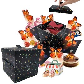 MOAXMOA Explosion Box with Flying Butterflies, Birthday Explosion Gift Box, DIY Exploding Surprise Gift, Flying Butterfly Surprise Gift Box for Birthdays, Wedding, Mother's Day, Anniversaries