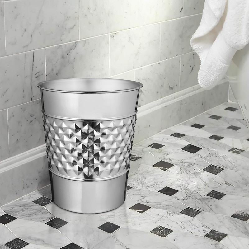 Monarch Abode Metal Garbage Bin Wastebasket Trash Can, Handcrafted, Geometric,