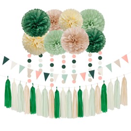 Olive-Sage Green Champagne-Gold Party Decorations - 23pcs Rustic Wedding Tissue Pom Poms Streamers, Boho Bachelorette Neutral Baby Shower Birthday Bridal Decor Ouruola