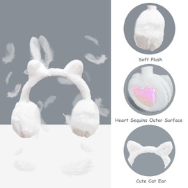 Ear Muffs Kids Winter Girls Earmuffs Cute Unicorn Cat Fluffy Ear Warmer Childrens Plush Thermal Furry Ear Covers Windproof Soft Headband Outdoor Sports Faux Fur Ski Cycling Headwear, (White Cat)