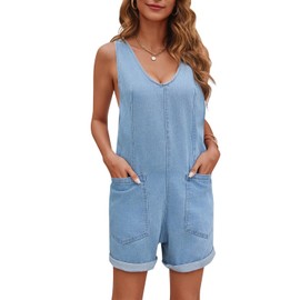 GREAIDEA Womens High Roller Shortall Denim Romper Casual Sleeveless Loose Jeans Overalls Shorts Jumpsuits with Pockets