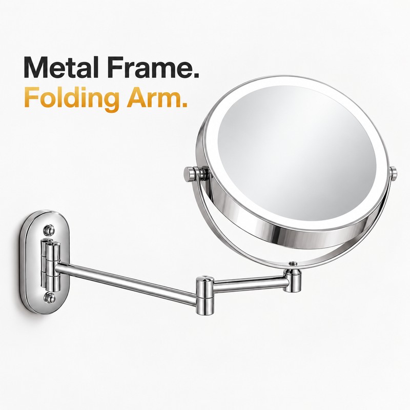 7–8 Inch Wall-Mounted LED Makeup Mirror, 1X/3X–10X, Battery & USB