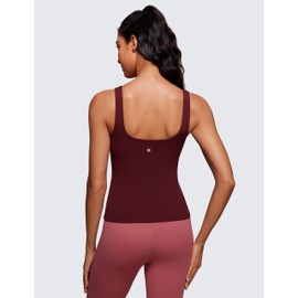 CRZ YOGA Butterluxe Workout Tank Tops for Women U Neck Padded Crop Tops Athletic Camisole Tops with Built in Bra Red Merlot Medium