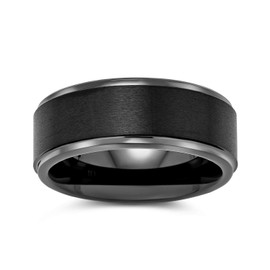 Bling Jewelry Plain Simple Black Matte Couples Titanium Wedding Band Ring for Men for Women Beveled Edge Comfort Fit 8MM
