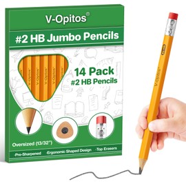 V-Opitos 14 Pack Jumbo #2 HB Pencils for Kids, Triangle Shape Pre-sharpened Wood-Cased Pencils with Top Erasers, Toddler First Pencils, Ideal Home, Kindergartens, School Classroom Supplies