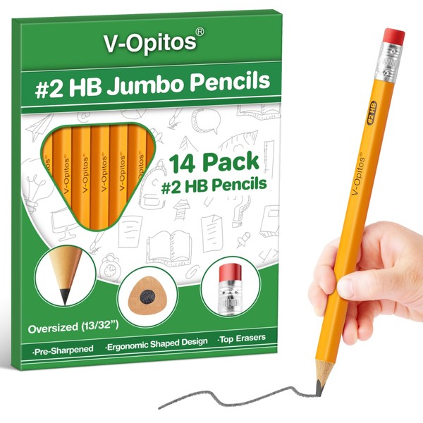 V-Opitos 14 Pack Jumbo #2 HB Pencils for Kids, Triangle