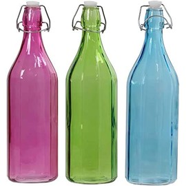 2 Pack- Swing Top Color Glass Bottles w Airtight Stopper-33.75oz(1000 ml) Flip Top - For Oil & Vinegar, Wine Beverage, Homemade Juice, Smoothies,(Not For Carbonated Beverages) Random Colors Delivered