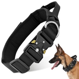 Boloshine Tactical Dog Collar, Adjustable Collar with Control Handle, Military Dog Collar with Sturdy Metal Buckle for Medium Large Dogs, Hunting, Training, Leisure (Black, XL)