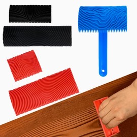 5Pcs Wood Graining Painting Tool Set Texture Pattern Wood Pattern Painting Roller Soft Wood Grain Roller with Handle Graining Tool Paint Look Like Wood for DIY Wall Decoration Furniture