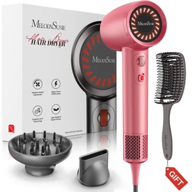 MelodySusie Hair Dryer with Diffuser,1600W Powerful Ionic Blow Dryer with Diffuser,Nozzle and Hair Brush,3 Temps & Stepless Speed,120000 RPM Fast Drying Low Noise Hairdryer,Ideal for Women Curly