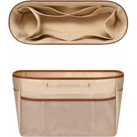 여러 개의 주머니와 손잡이가 있는 작은 새틴 지갑 정리함 가벼운 핸드백 베이지 [X-Large Zipper] Small satin wallet organizer with multiple pockets and handles, lightweight handbag, beige [X-Large Zipper]