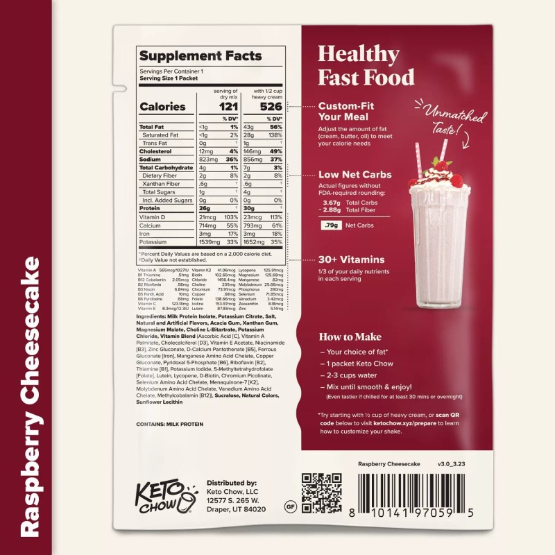Keto Chow Raspberry Cheesecake Ultra Low-Carb Meal Shake - Bulk