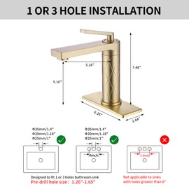 HONYI Bathroom Faucets Brass Bathroom Sink Faucet with Single Handle Suitable for 1 or 3 Holes Stainless Steel Washbasin Faucets, Leak-Free Faucet with Deck Plate Modern Elegant Brushed Gold