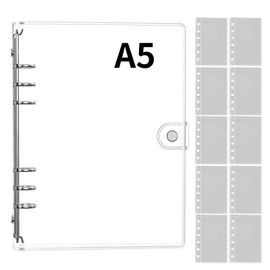 Sticker Book, A5 Transparent, 6 Holes, Clear Binder with 10 Refills, Removable Sticker Storage, Replaceable Pocket Mount, Sticker Notebook, Collection Organizer, Compatible with A6 A7, For Girls