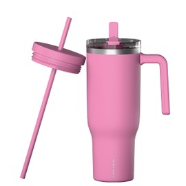 Hydrapeak 40oz Voyager Insulated Tumbler with handle and leak proof straw lid, Includes New 2-in-1 Leak Proof Straw Lid & Original Straw Lid | Stainless Steel Insulated Travel Tumbler (Bubblegum)