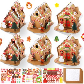 6 Sets Mini Christmas Gingerbread House Kit - Make-a-Gingerbread House Craft for Kids - Boy Girl Christmas Party Game - Classic Style
